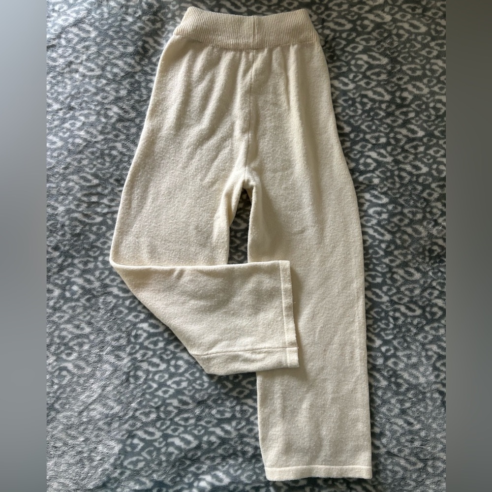Cream Knit Wide-Leg Pants